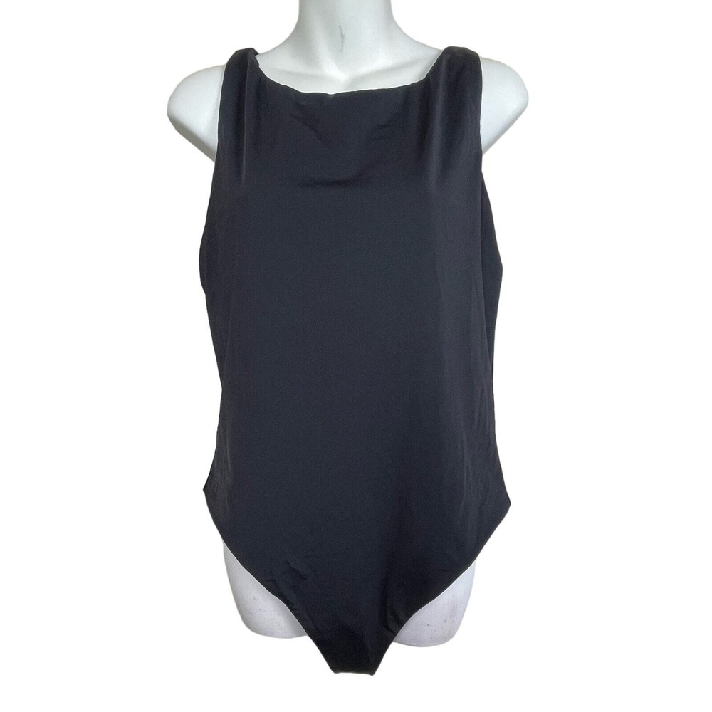Mara Hoffman XL Black One Piece Swimsuit Open Back Minimalist Chic Resort